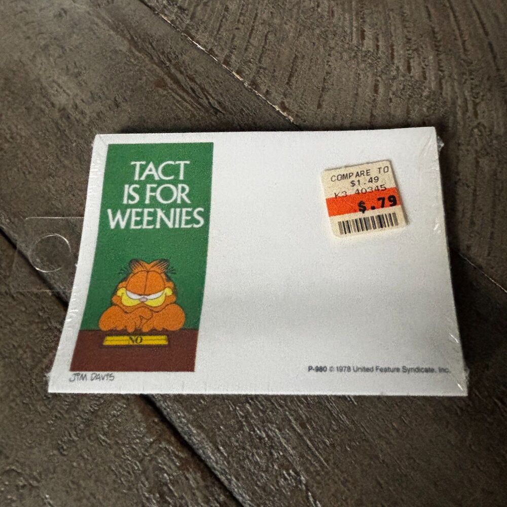 Vintage Garfield 3M Post-It Sticky Note Pad "Tact Is For Weenies"
